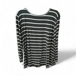 Long sleeve green striped maternity shirt with detailing on the back size large